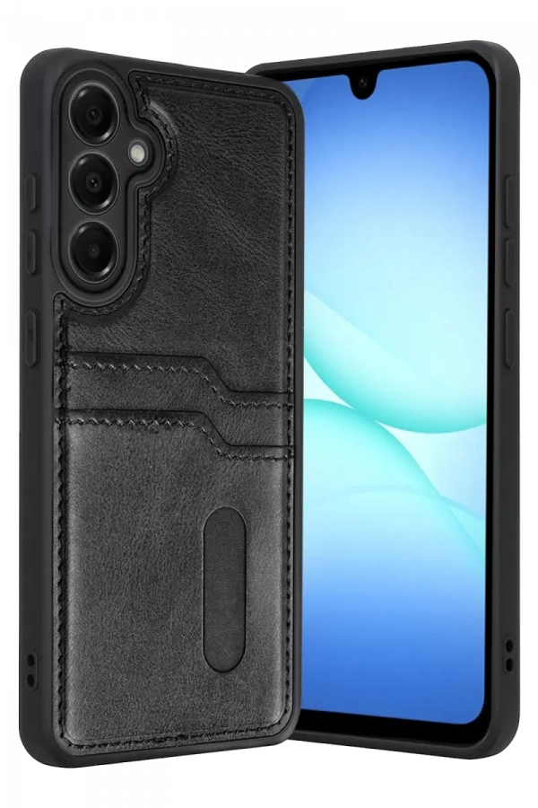 Samsung Galaxy A57 5G Sara Kartvizitli Deri Kılıf - Siyah