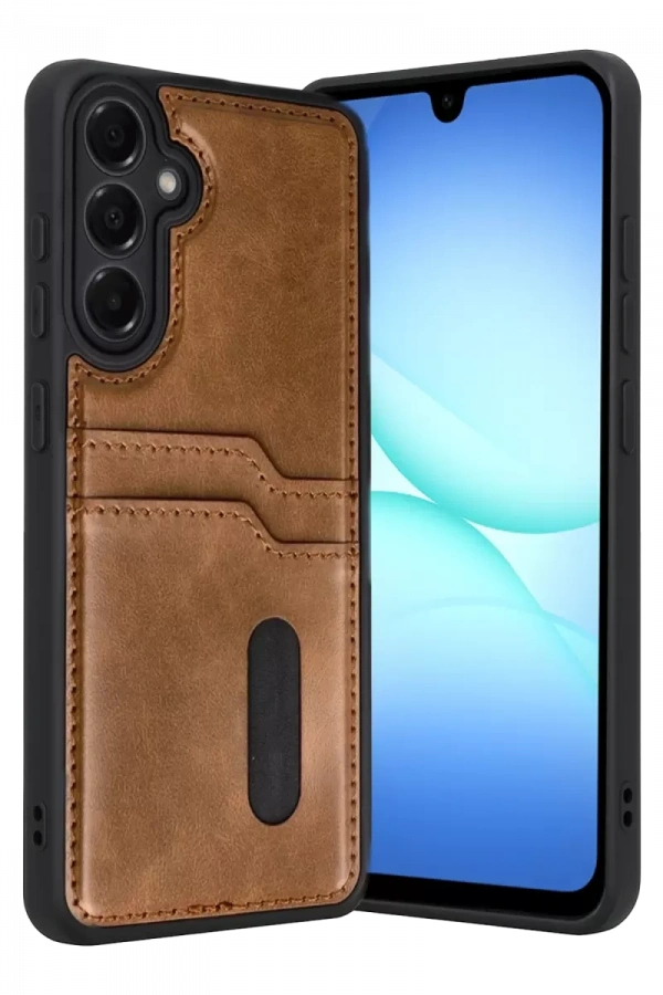 Samsung Galaxy A57 5G Sara Kartvizitli Deri Kılıf - Taba