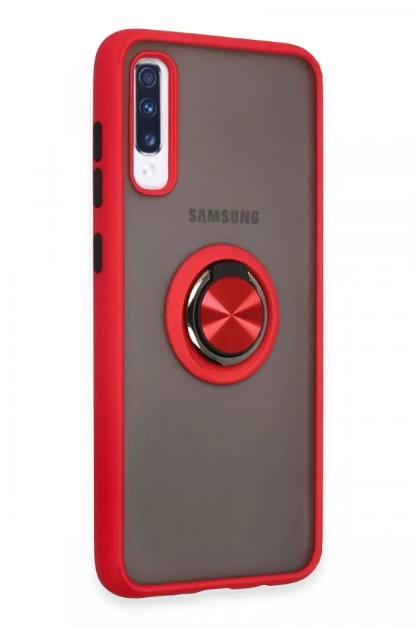Samsung Galaxy A70 Kılıf Montreal Yüzüklü Silikon Kapak - Kırmızı