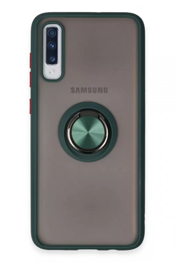 Samsung Galaxy A70 Kılıf Montreal Yüzüklü Silikon Kapak - Yeşil
