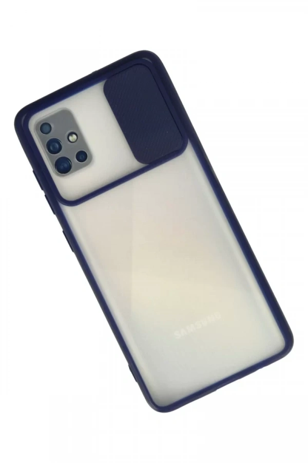 Samsung Galaxy A71 Kılıf Palm Buzlu Kamera Sürgülü Silikon - Lacivert