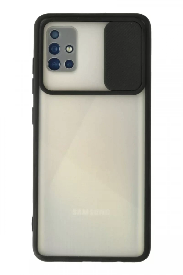 Samsung Galaxy A71 Kılıf Palm Buzlu Kamera Sürgülü Silikon - Siyah