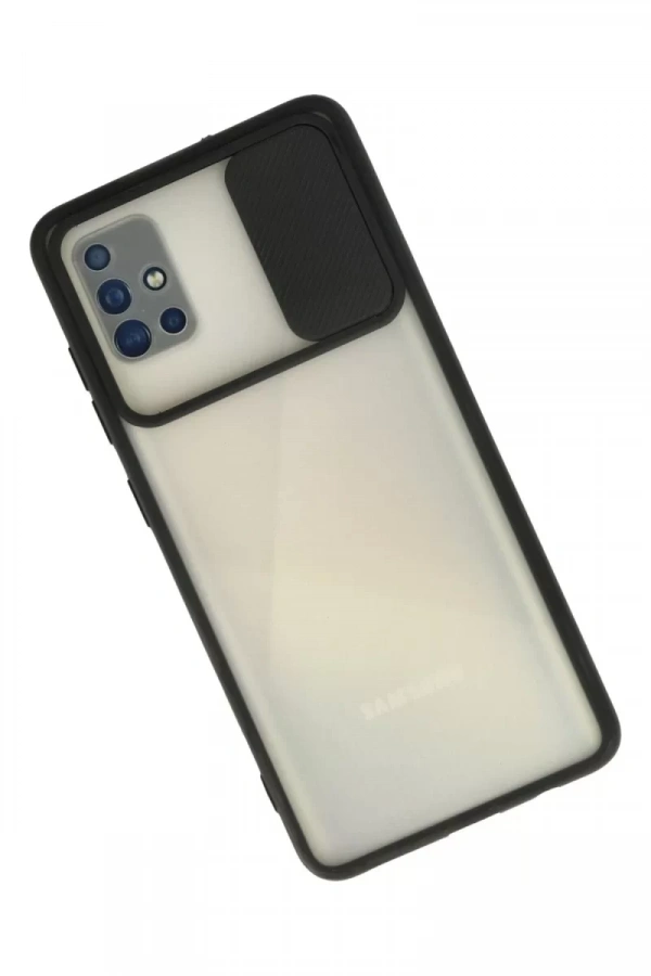 Samsung Galaxy A71 Kılıf Palm Buzlu Kamera Sürgülü Silikon - Siyah