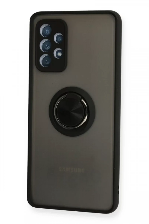 Samsung Galaxy A72 Kılıf Montreal Yüzüklü Silikon Kapak - Siyah