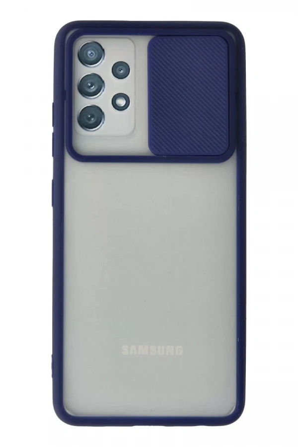 Samsung Galaxy A72 Kılıf Palm Buzlu Kamera Sürgülü Silikon - Lacivert