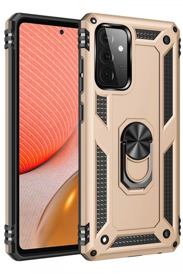 Samsung Galaxy A72 Kılıf Sofya Yüzüklü Silikon Kapak - Gold