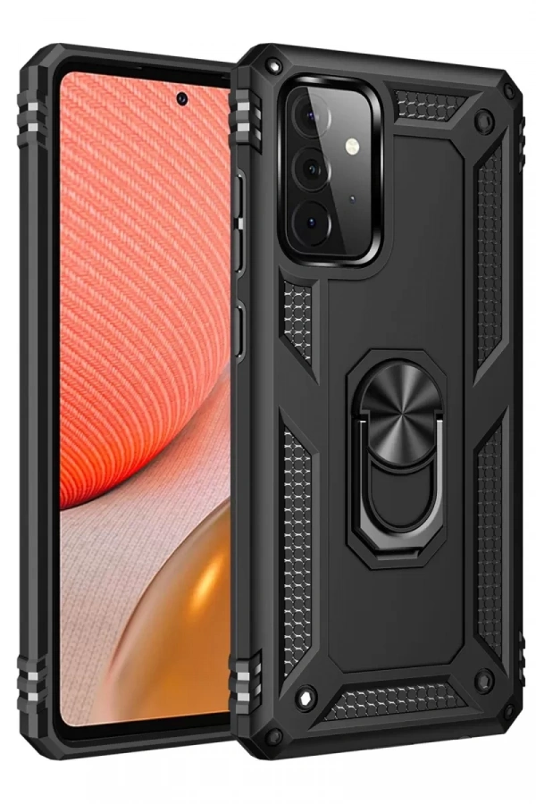 Samsung Galaxy A72 Kılıf Sofya Yüzüklü Silikon Kapak - Siyah