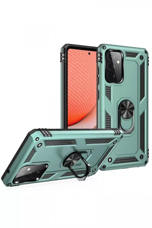 Samsung Galaxy A72 Kılıf Sofya Yüzüklü Silikon Kapak - Yeşil