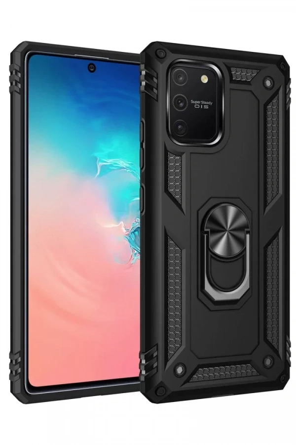 Samsung Galaxy A91 / S10 Lite Kılıf Sofya Yüzüklü Silikon Kapak - Siyah