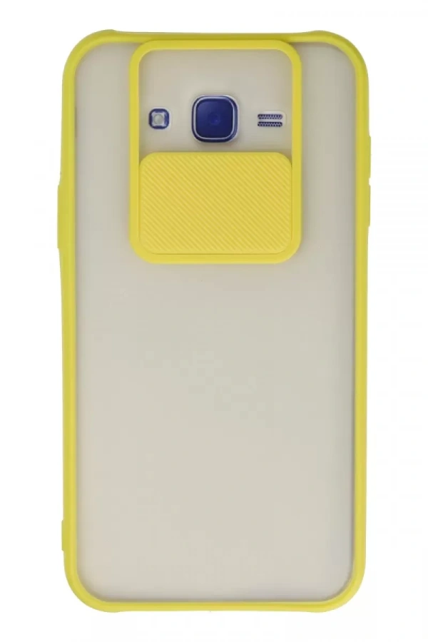 Samsung Galaxy J7 Kılıf Palm Buzlu Kamera Sürgülü Silikon - Sarı