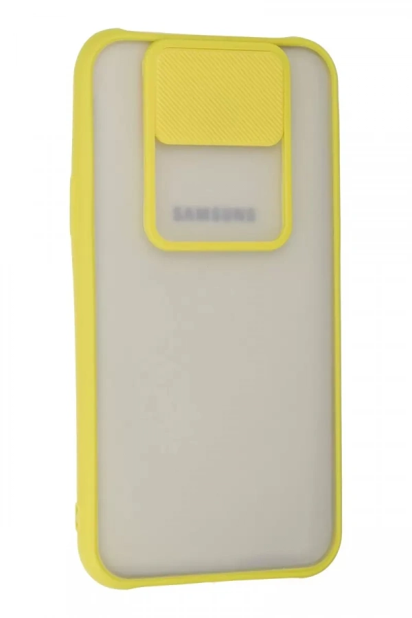 Samsung Galaxy J7 Kılıf Palm Buzlu Kamera Sürgülü Silikon - Sarı