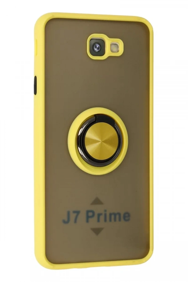 Samsung Galaxy J7 Prime Kılıf Montreal Yüzüklü Silikon Kapak - Sarı