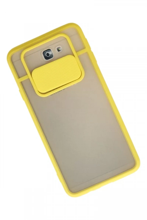 Samsung Galaxy J7 Prime Kılıf Palm Buzlu Kamera Sürgülü Silikon - Sarı