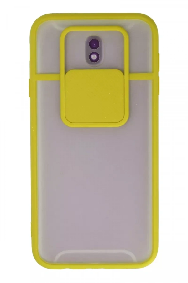 Samsung Galaxy J7 Pro / J730 Kılıf Palm Buzlu Kamera Sürgülü Silikon - Sarı