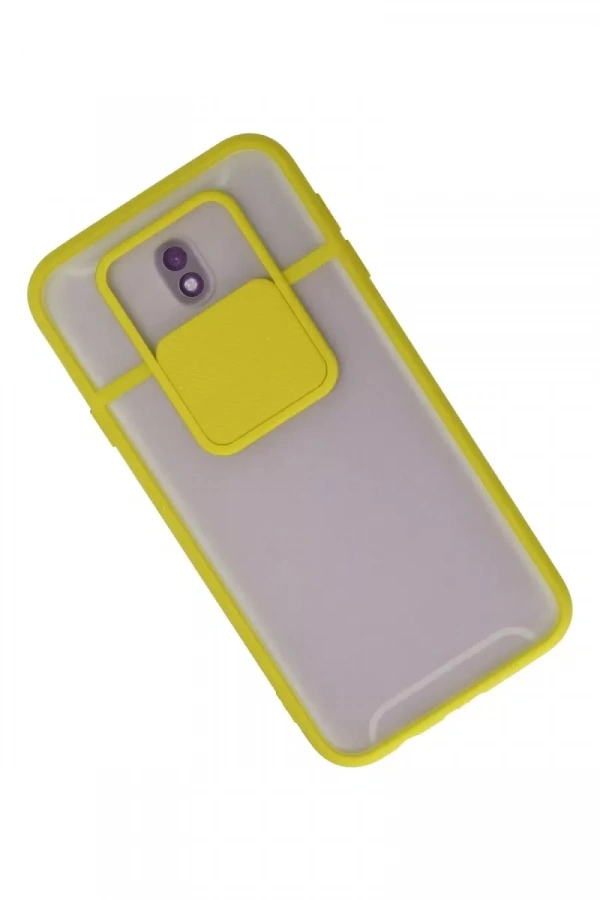 Samsung Galaxy J7 Pro / J730 Kılıf Palm Buzlu Kamera Sürgülü Silikon - Sarı