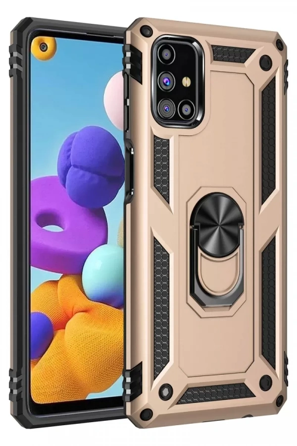 Samsung Galaxy M31S Kılıf Sofya Yüzüklü Silikon Kapak - Gold