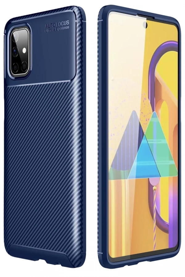 Samsung Galaxy M51 Kılıf Auto Focus Karbon Kapak - Lacivert