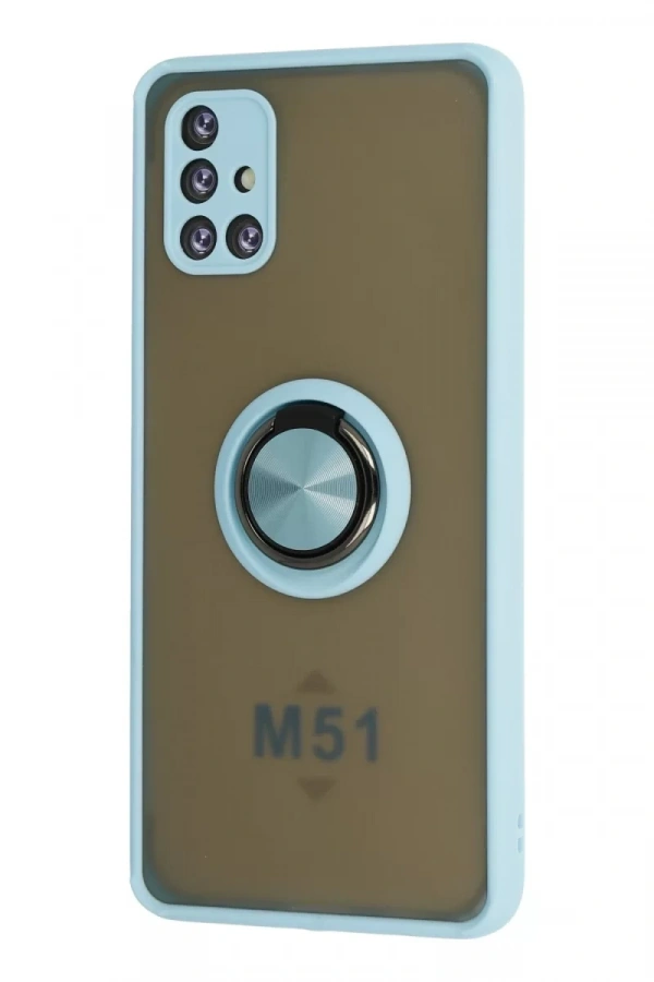 Samsung Galaxy M51 Kılıf Montreal Yüzüklü Silikon Kapak - Buz Mavi
