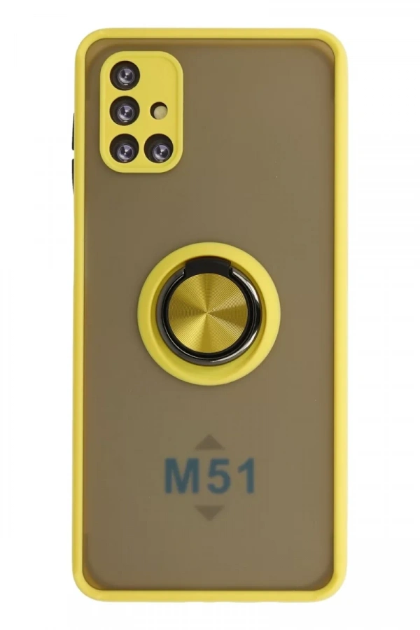 Samsung Galaxy M51 Kılıf Montreal Yüzüklü Silikon Kapak - Sarı
