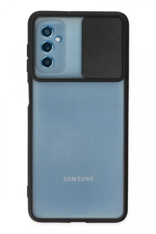 Samsung Galaxy M52 5G Kılıf Palm Buzlu Kamera Sürgülü Silikon - Siyah