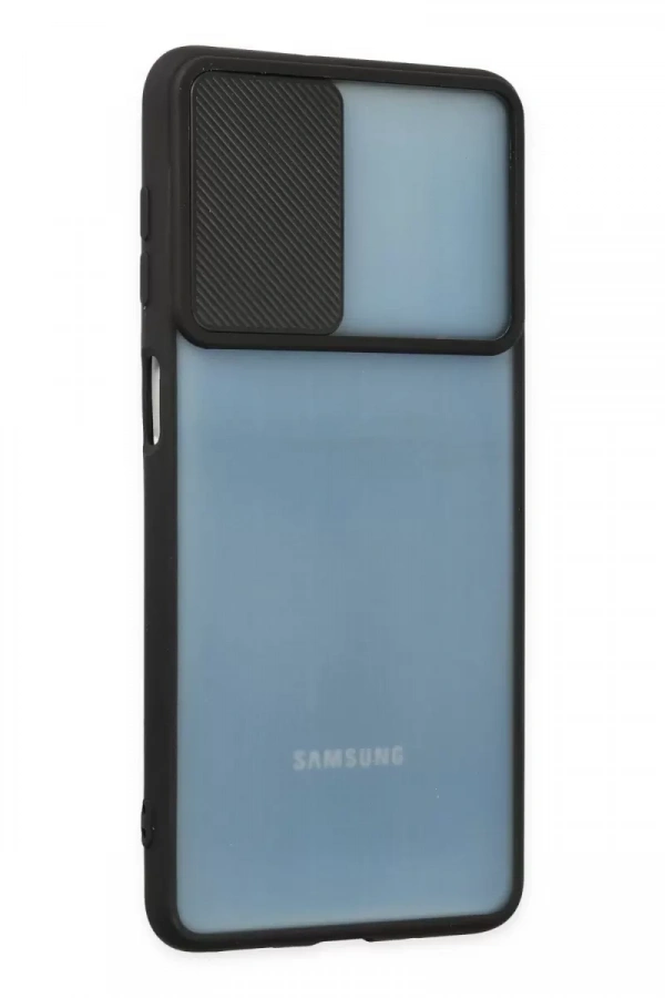 Samsung Galaxy M52 5G Kılıf Palm Buzlu Kamera Sürgülü Silikon - Siyah