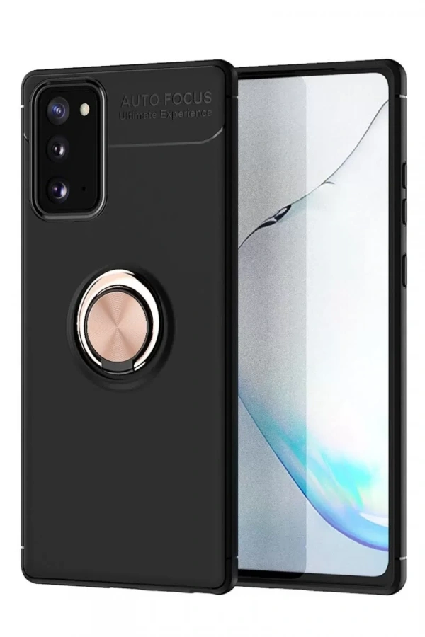 Samsung Galaxy Note 20 Kılıf Range Yüzüklü Silikon - Siyah-Gold