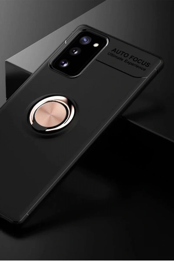 Samsung Galaxy Note 20 Kılıf Range Yüzüklü Silikon - Siyah-Gold