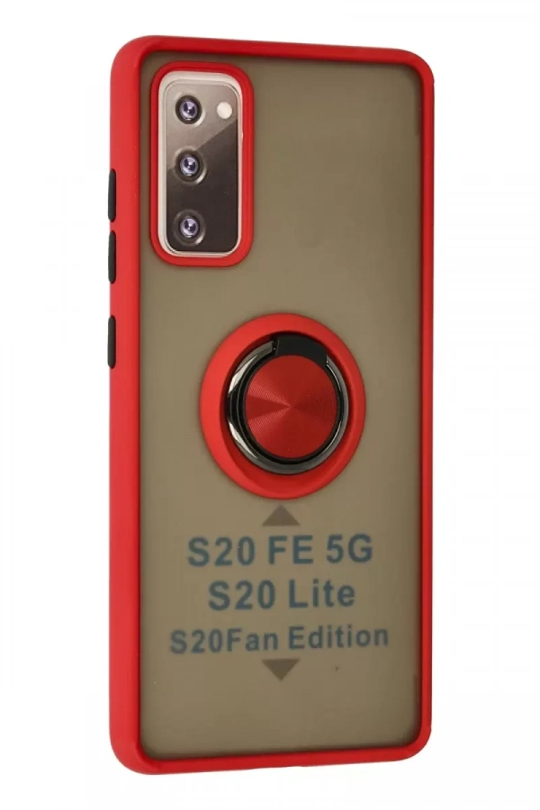 Samsung Galaxy S20 FE Kılıf Montreal Yüzüklü Silikon Kapak - Kırmızı