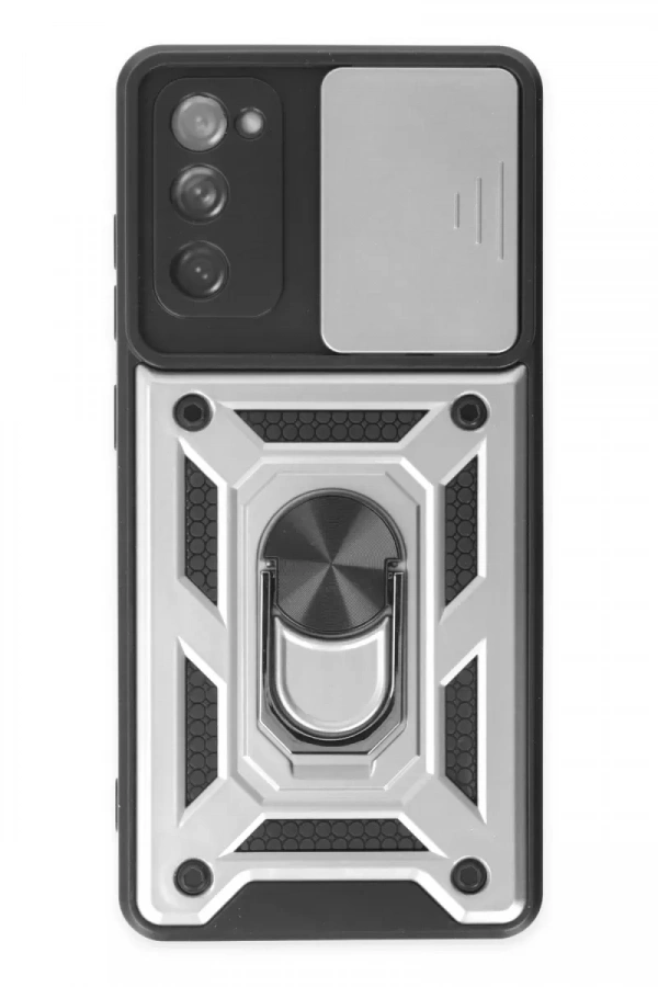 Samsung Galaxy S20 FE Kılıf Pars Lens Yüzüklü Silikon - Gümüş