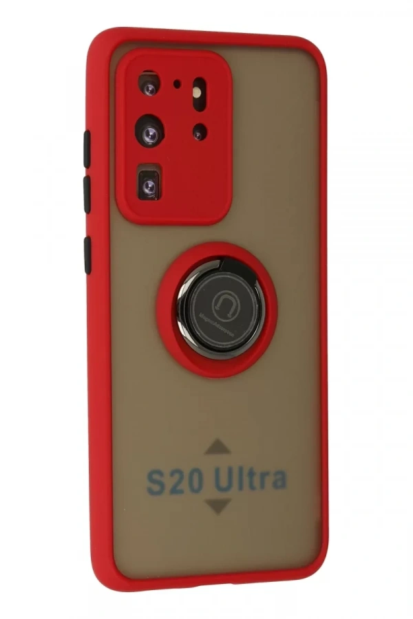 Samsung Galaxy S20 Ultra Kılıf Montreal Yüzüklü Silikon Kapak - Kırmızı