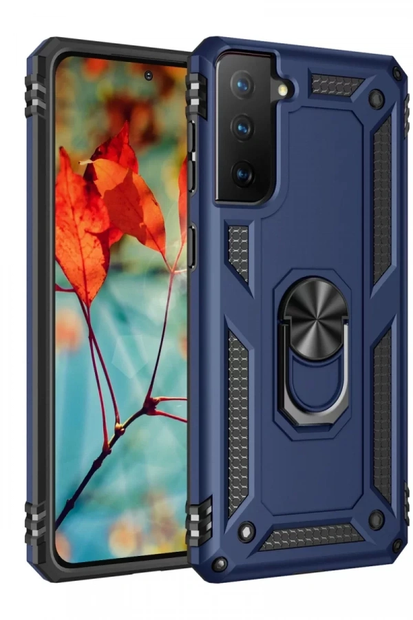 Samsung Galaxy S21 Kılıf Sofya Yüzüklü Silikon Kapak - Lacivert