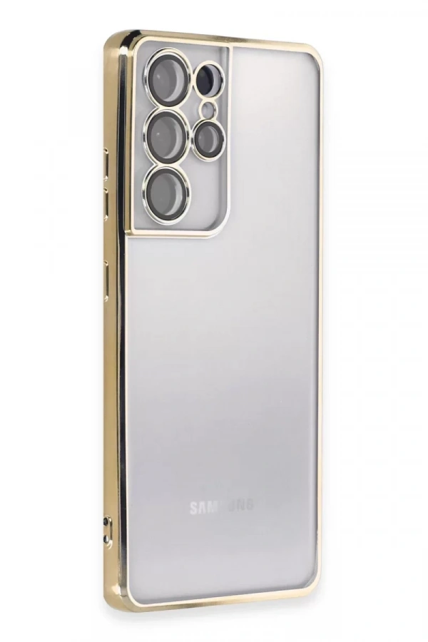 Samsung Galaxy S21 Ultra Kılıf Lensli Silikon - Gold