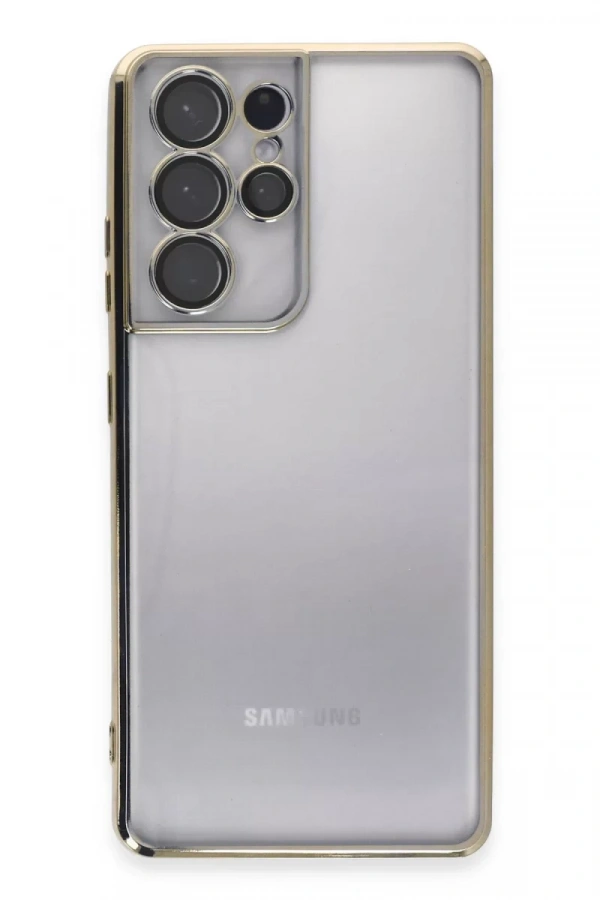 Samsung Galaxy S21 Ultra Kılıf Lensli Silikon - Gold