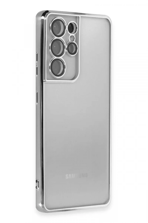 Samsung Galaxy S21 Ultra Kılıf Lensli Silikon - Gümüş