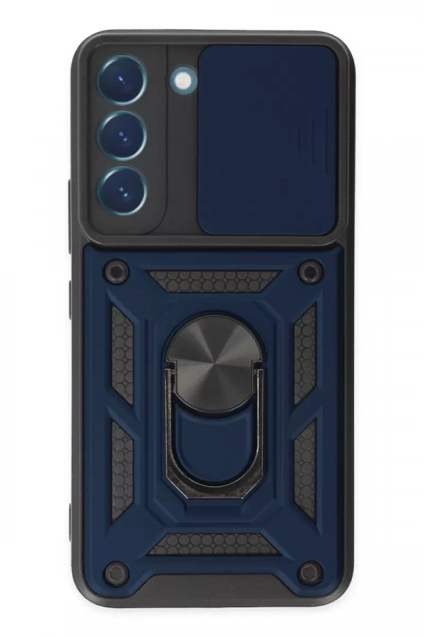 Samsung Galaxy S22 Kılıf Pars Lens Yüzüklü Silikon - Lacivert