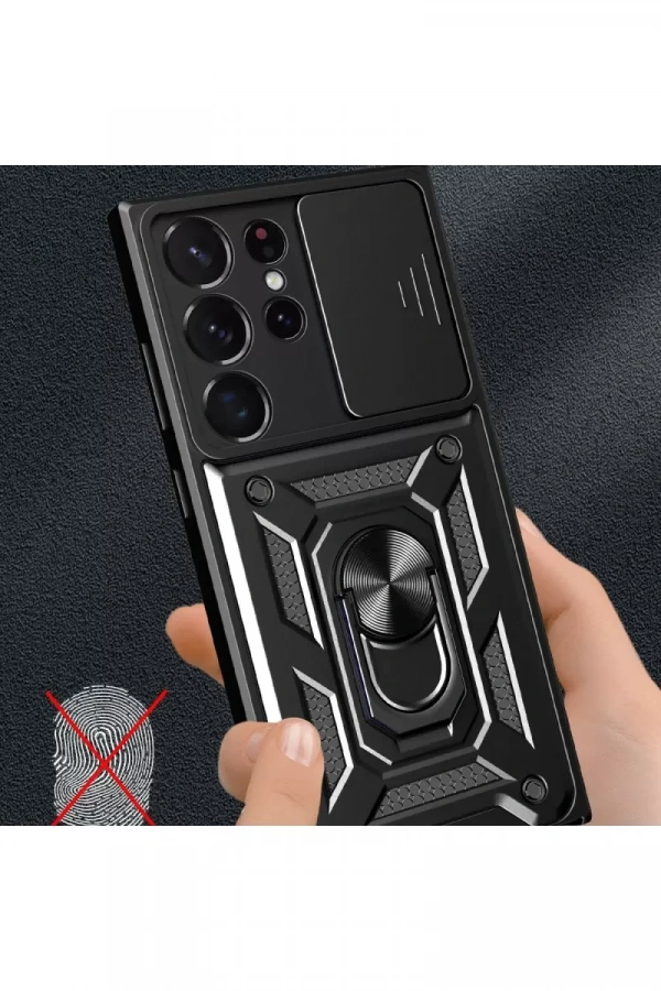 Samsung Galaxy S23 Ultra Kılıf Pars Lens Yüzüklü Silikon - Lacivert