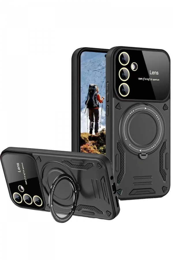 Samsung Galaxy S24 FE Kılıf Joy Lens Standlı Kapak - Siyah