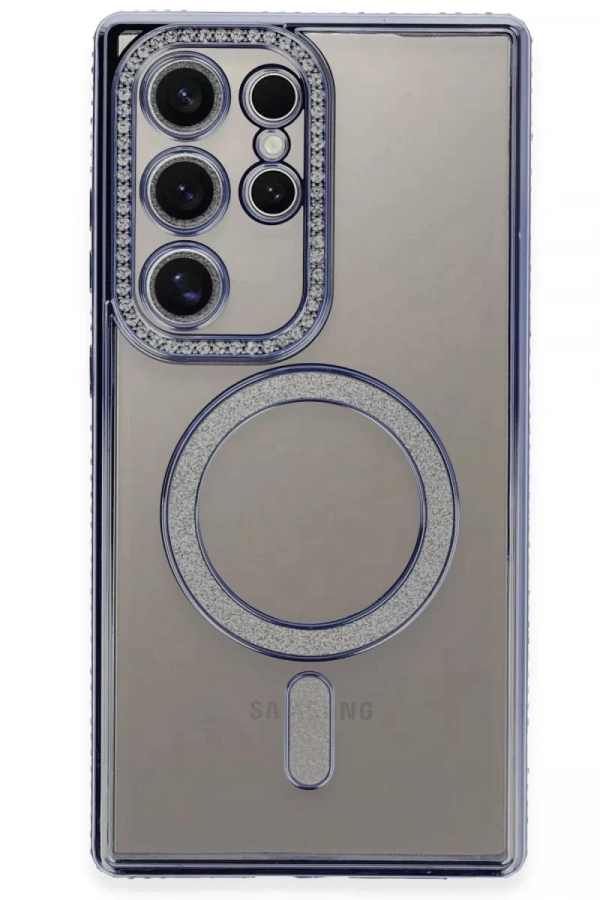 Samsung Galaxy S24 Ultra Kılıf Joke Simli Magneticsafe Kılıf - Mavi