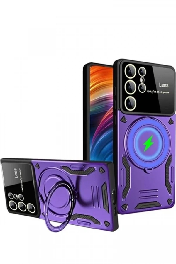 Samsung Galaxy S24 Ultra Kılıf Joy Lens Standlı Kapak - Mor