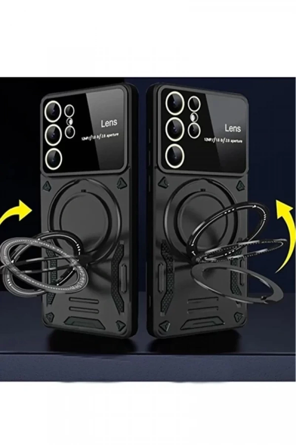Samsung Galaxy S24 Ultra Kılıf Joy Lens Standlı Kapak - Mor