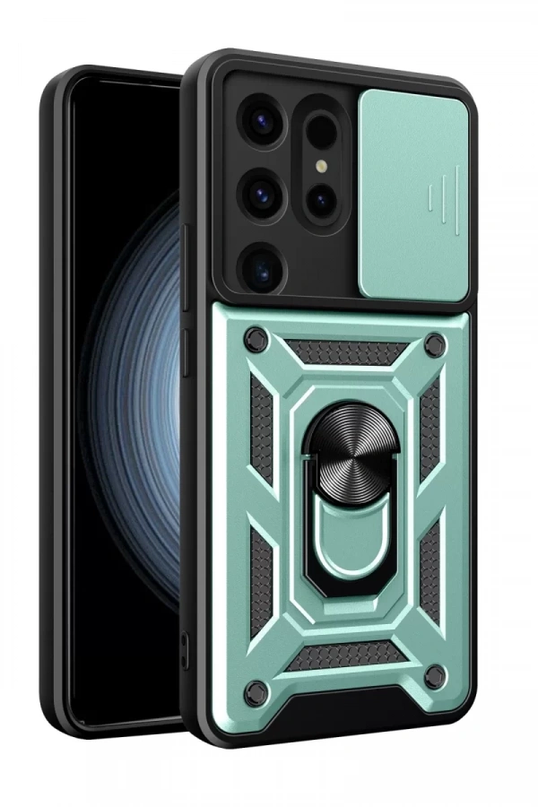 Samsung Galaxy S24 Ultra Kılıf Pars Lens Yüzüklü Silikon - Yeşil