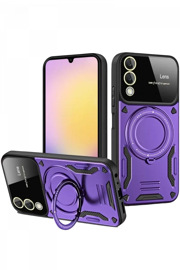 Samsung Galaxy S25 Edge Kılıf Joy Lens Standlı Kapak - Mor