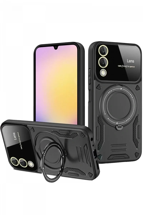Samsung Galaxy S25 Edge Kılıf Joy Lens Standlı Kapak - Siyah