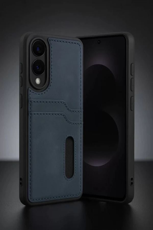 Samsung Galaxy S25 Edge Sara Kartvizitli Deri Kılıf - Siyah