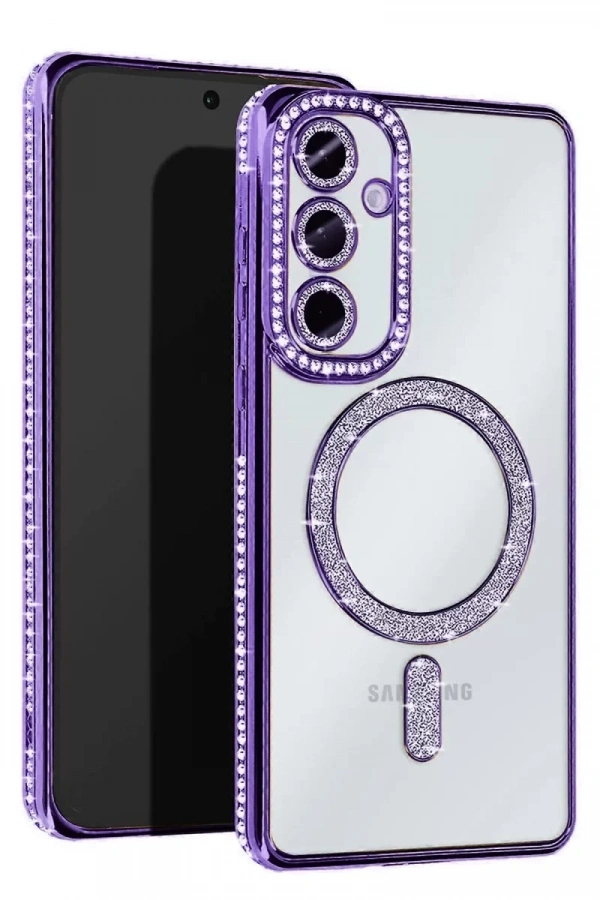 Samsung Galaxy S25 Kılıf Joke Simli Magneticsafe Kılıf - Derin Mor