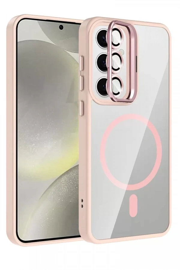 Samsung Galaxy S25 Remim Lensli Magsafe Standlı Kapak - Pembe