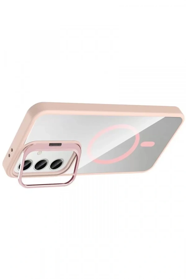Samsung Galaxy S25 Remim Lensli Magsafe Standlı Kapak - Pembe