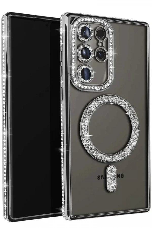Samsung Galaxy S25 Ultra Kılıf Joke Simli Magneticsafe Kılıf - Siyah