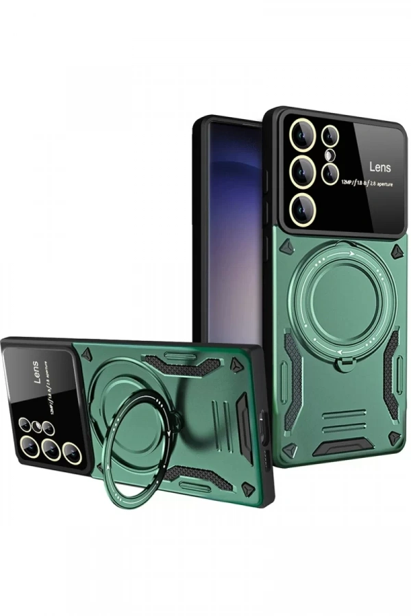 Samsung Galaxy S25 Ultra Kılıf Joy Lens Standlı Kapak - Koyu Yeşil