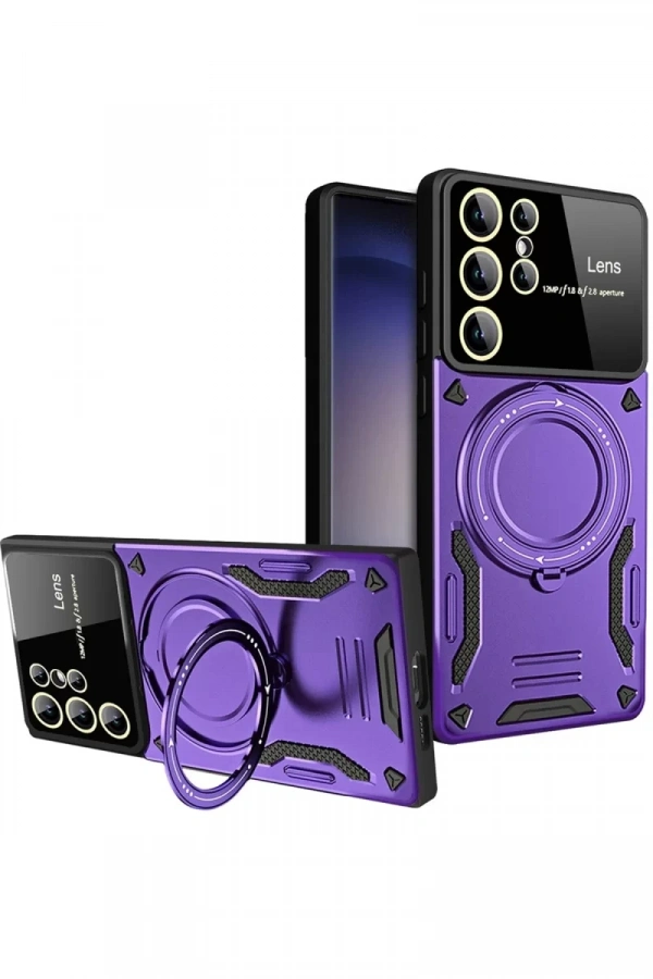 Samsung Galaxy S25 Ultra Kılıf Joy Lens Standlı Kapak - Mor